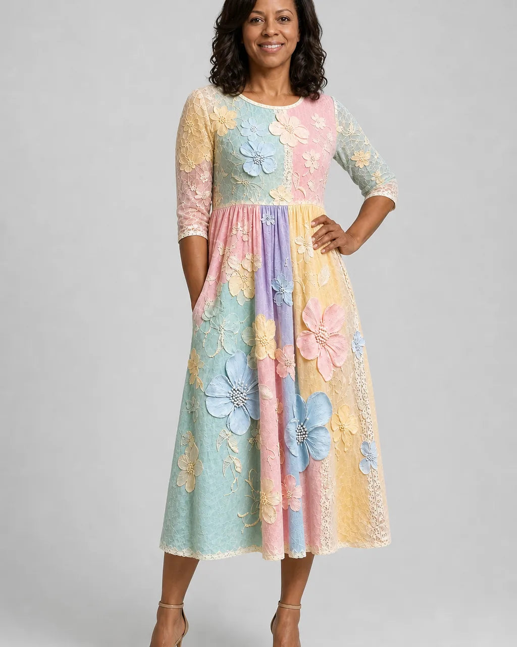Folake | Pastel Bloom Garden Pocket Midi Dress