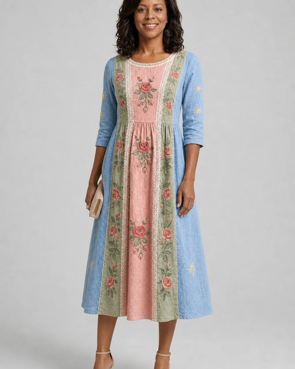 Halima | Vintage Rose Garden Patchwork Pocket Dress