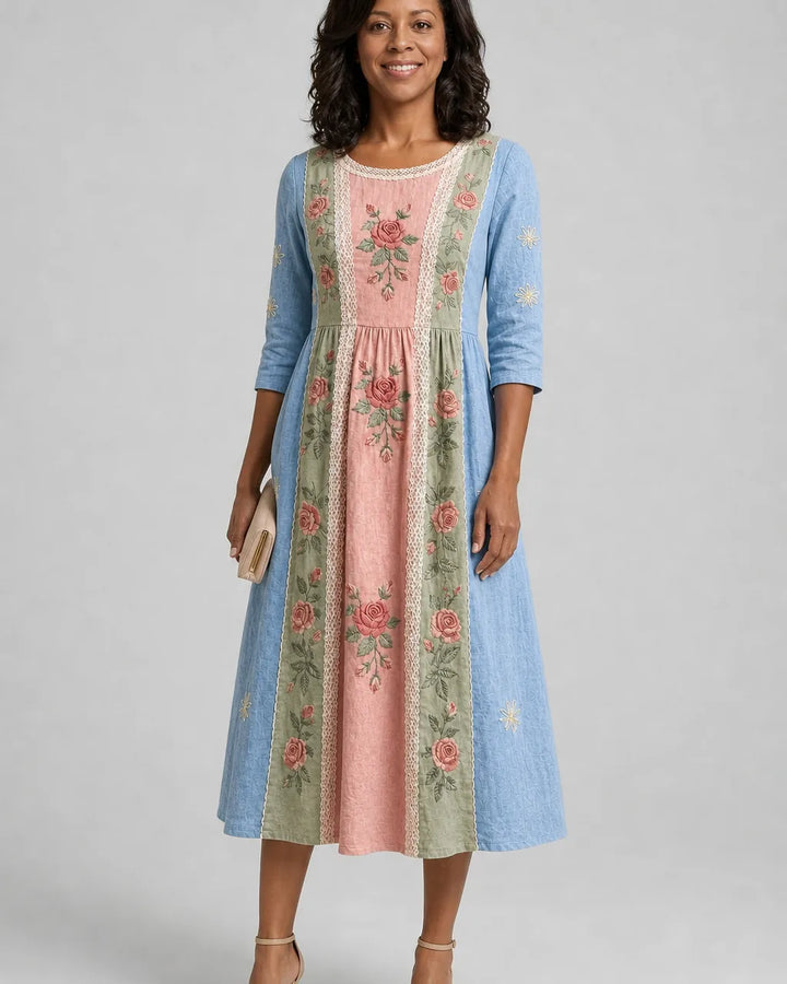 Halima | Vintage Rose Garden Patchwork Pocket Dress