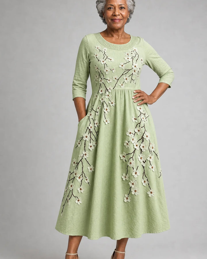 Sade | Sage Blossom Garden Pocket Midi Dress