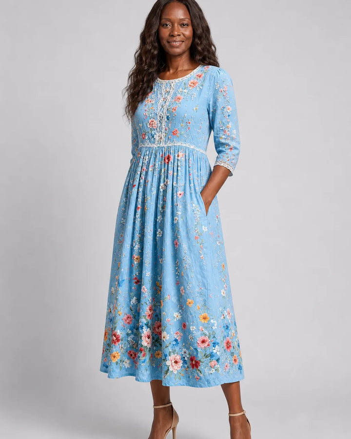 Kamaria | Sky Blossom Garden Midi Dress