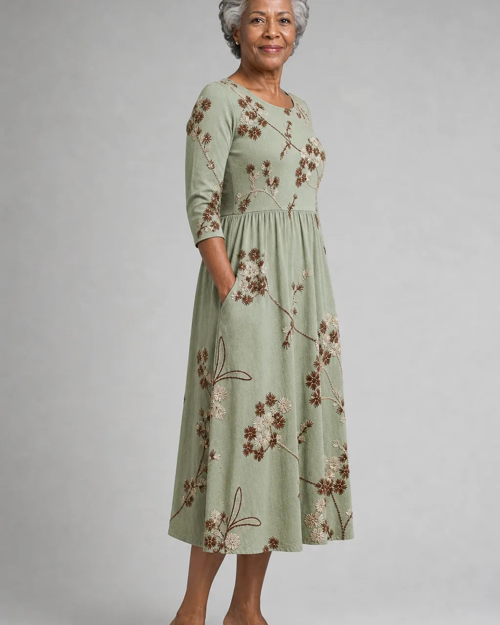 Sanaa | Sage Meadow Floral Pocket Midi Dress