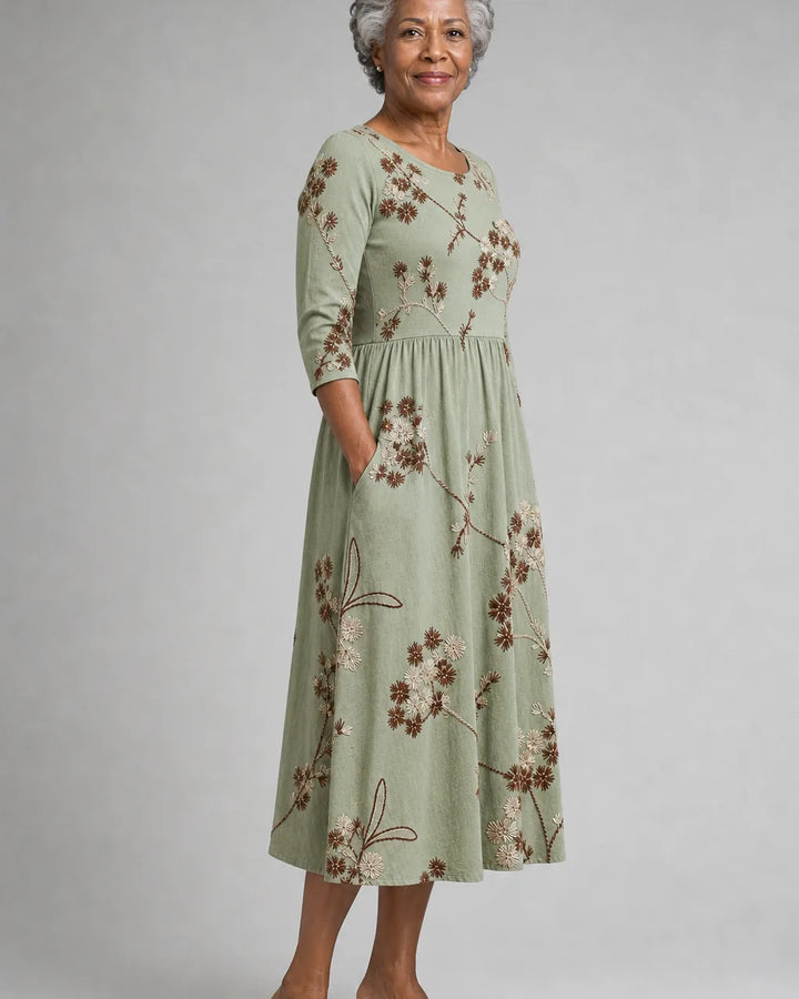 Sanaa | Sage Meadow Floral Pocket Midi Dress