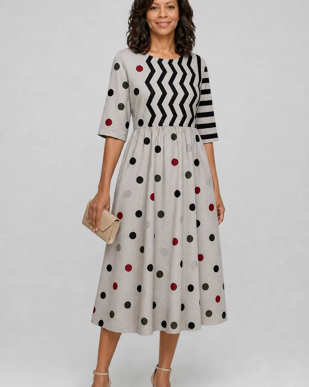 Aaliyah | Modern Charm Mixed Print Pocket Midi Dress