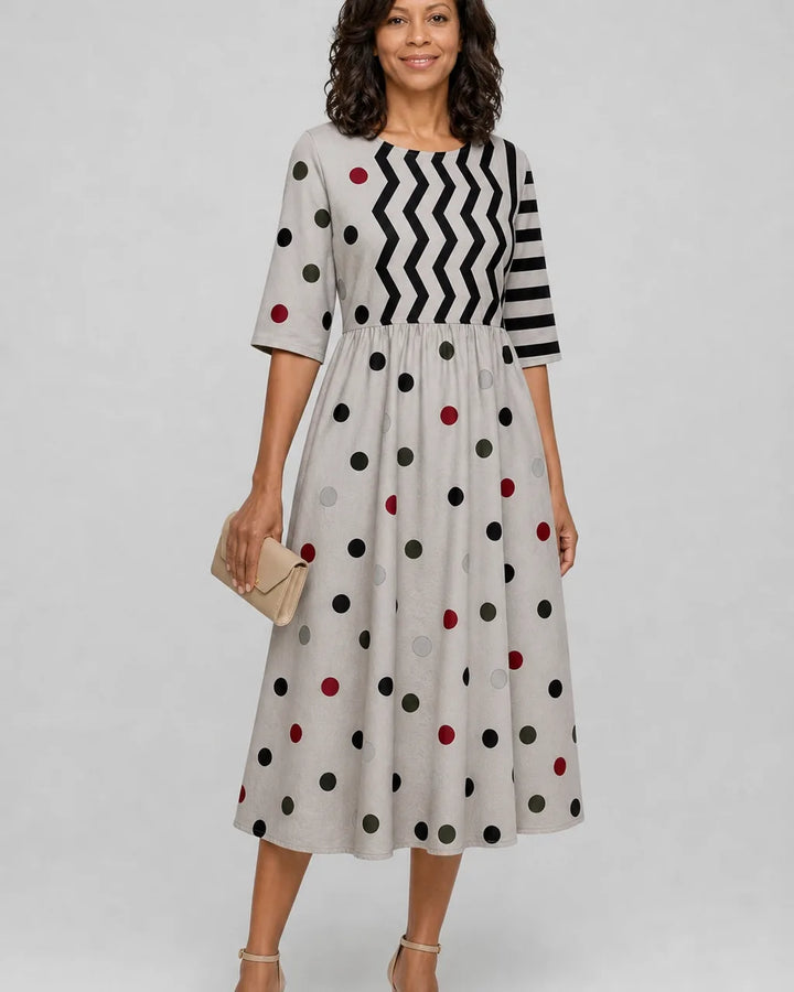 Aaliyah | Modern Charm Mixed Print Pocket Midi Dress