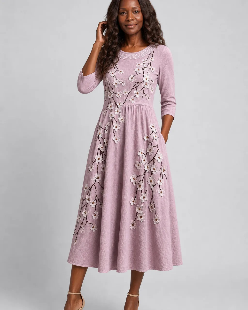 Dalia | Blushing Orchard Floral Midi Dress