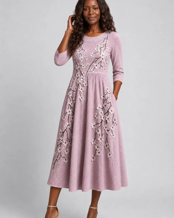 Dalia | Blushing Orchard Floral Midi Dress