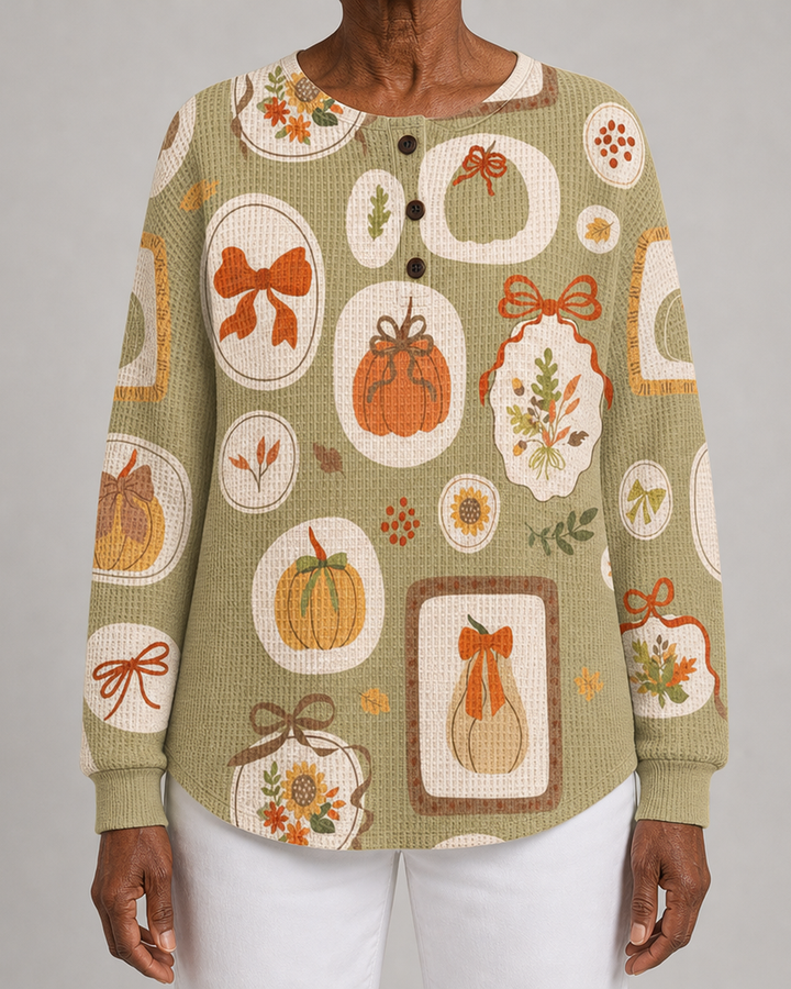 Della | Autumn Charm Button-Neck Sweatshirt