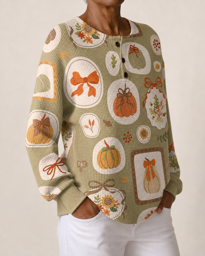 Della | Autumn Charm Button-Neck Sweatshirt