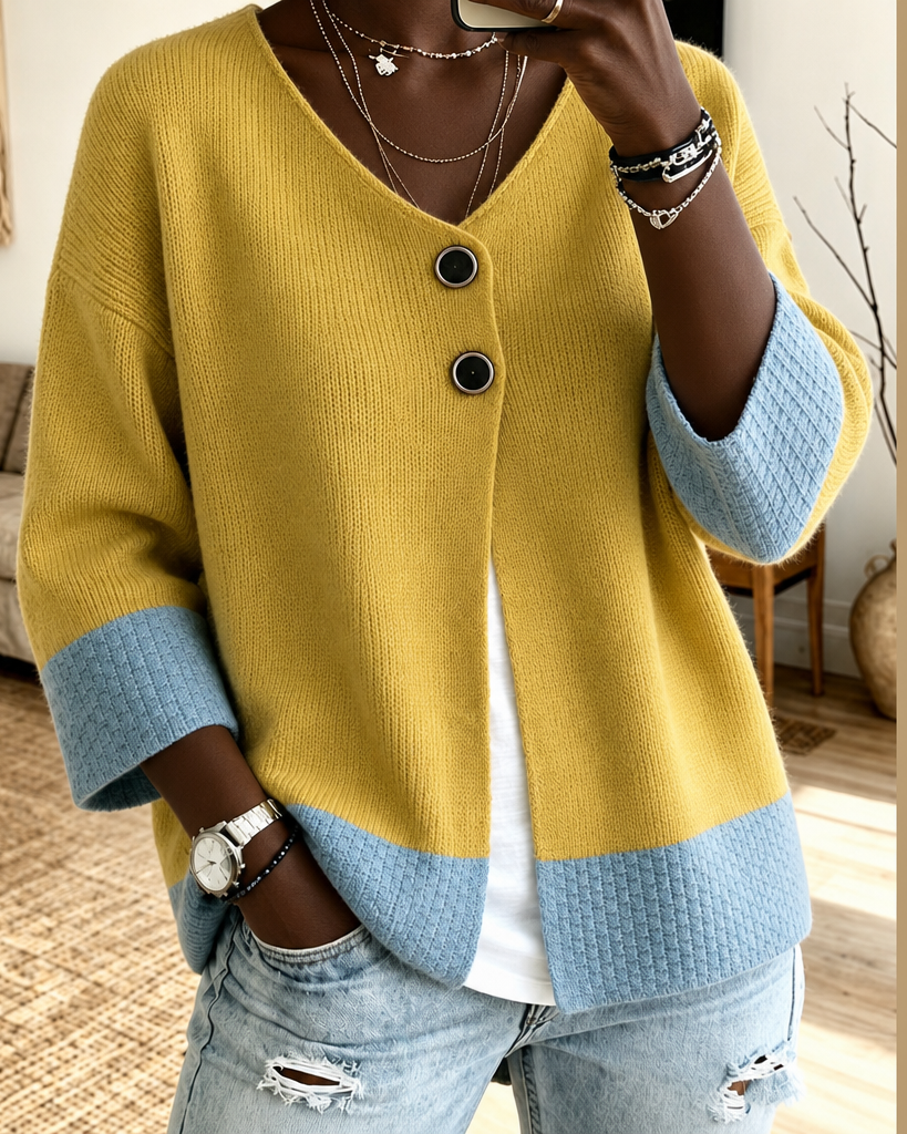 Delphina | Color-Block Two-Button Cardigan
