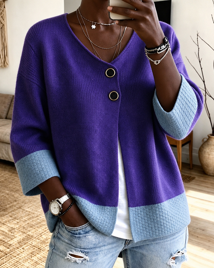 Delphina | Color-Block Two-Button Cardigan