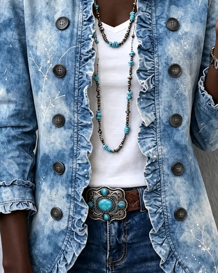 Mbali | Denim Vintage Botanical Ruffle Jacket