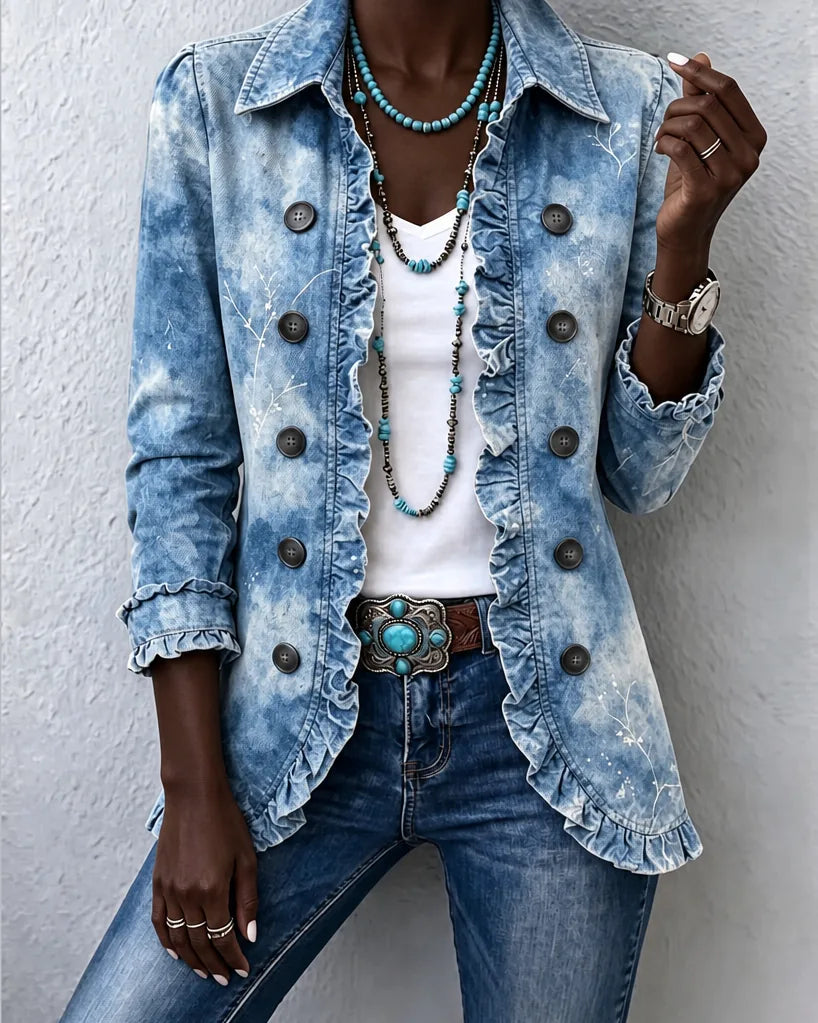 Mbali | Denim Vintage Botanical Ruffle Jacket