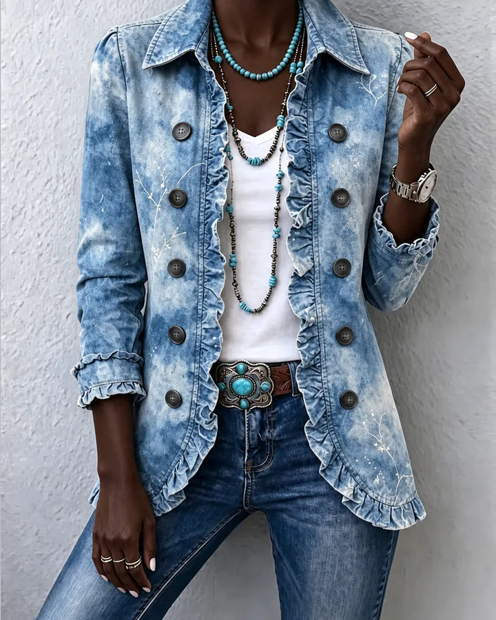 Mbali | Denim Vintage Botanical Ruffle Jacket