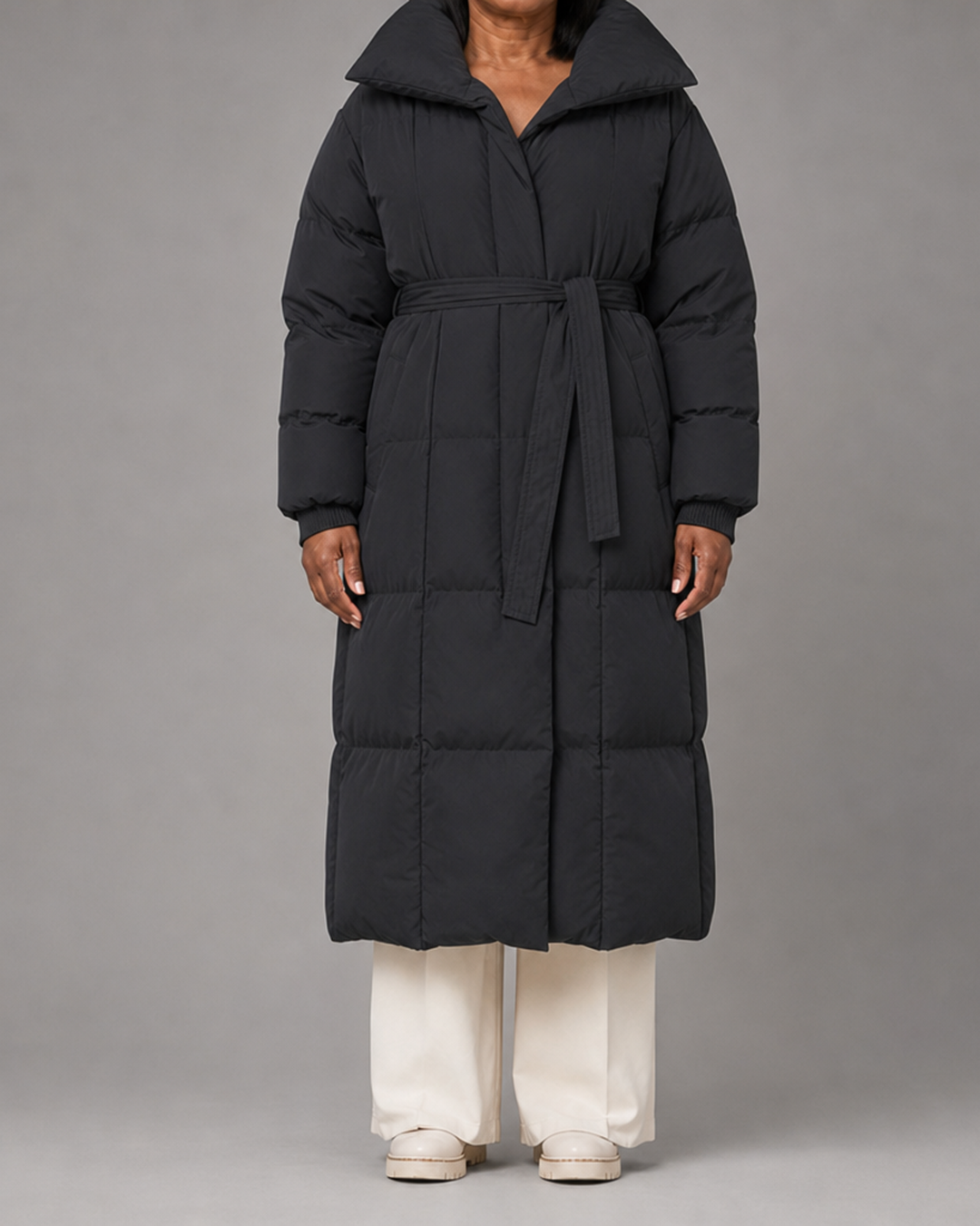Denor | Long puffer jacket with belt
