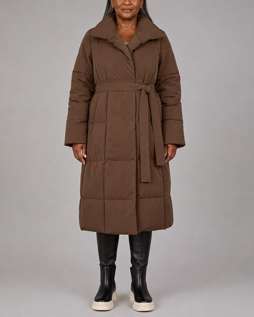 Denor | Long puffer jacket with belt