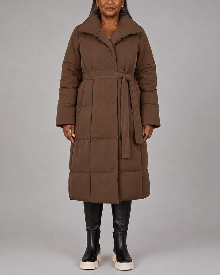 Denor | Long puffer jacket with belt