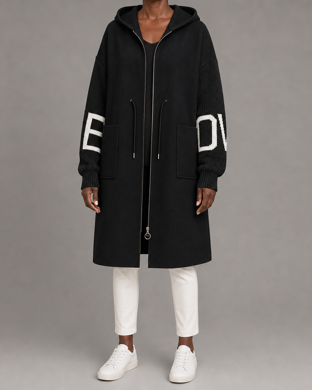 Donia | Casual Hooded Jacket with Knitted Sleeves