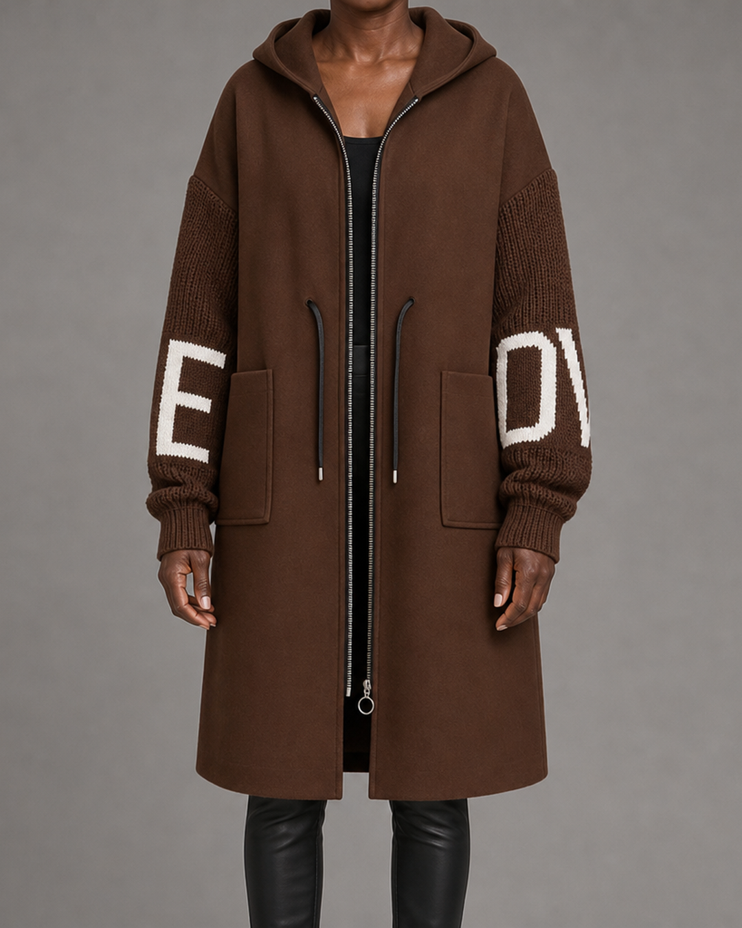 Donia | Casual Hooded Jacket with Knitted Sleeves