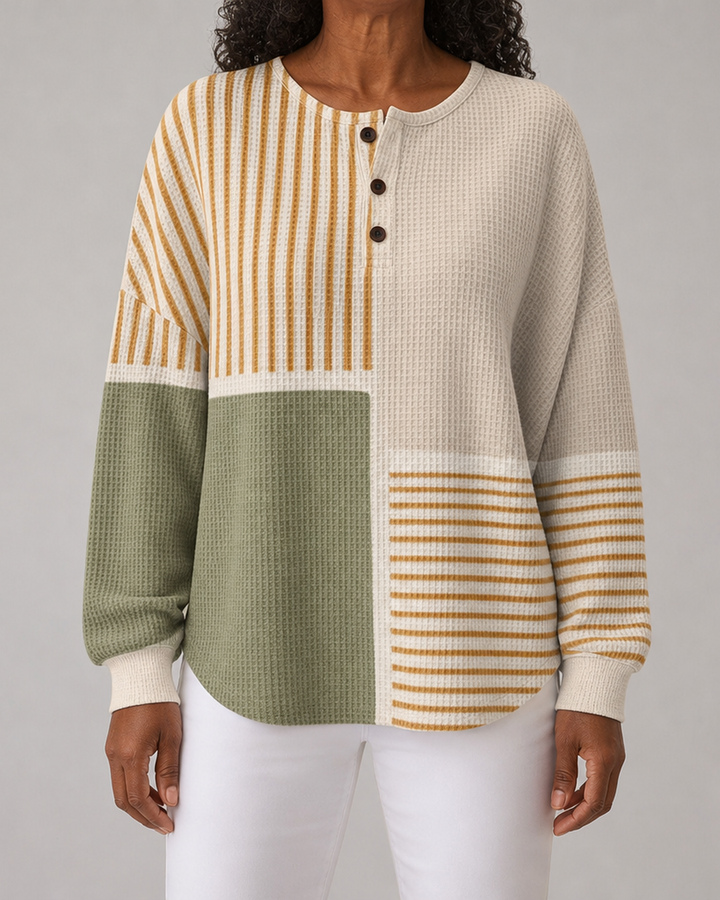 Dorothy | Color-Block Waffle Henley Top