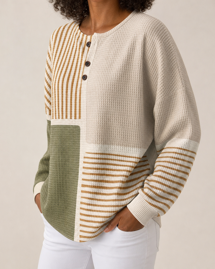 Dorothy | Color-Block Waffle Henley Top