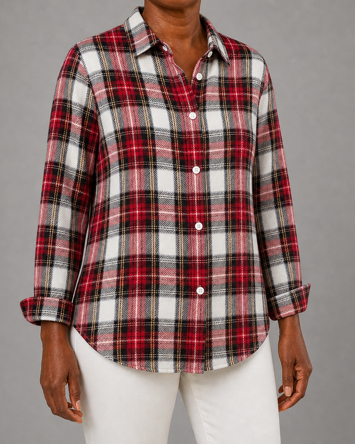 Dulcie™ | Vintage Plaid Button Front Blouse
