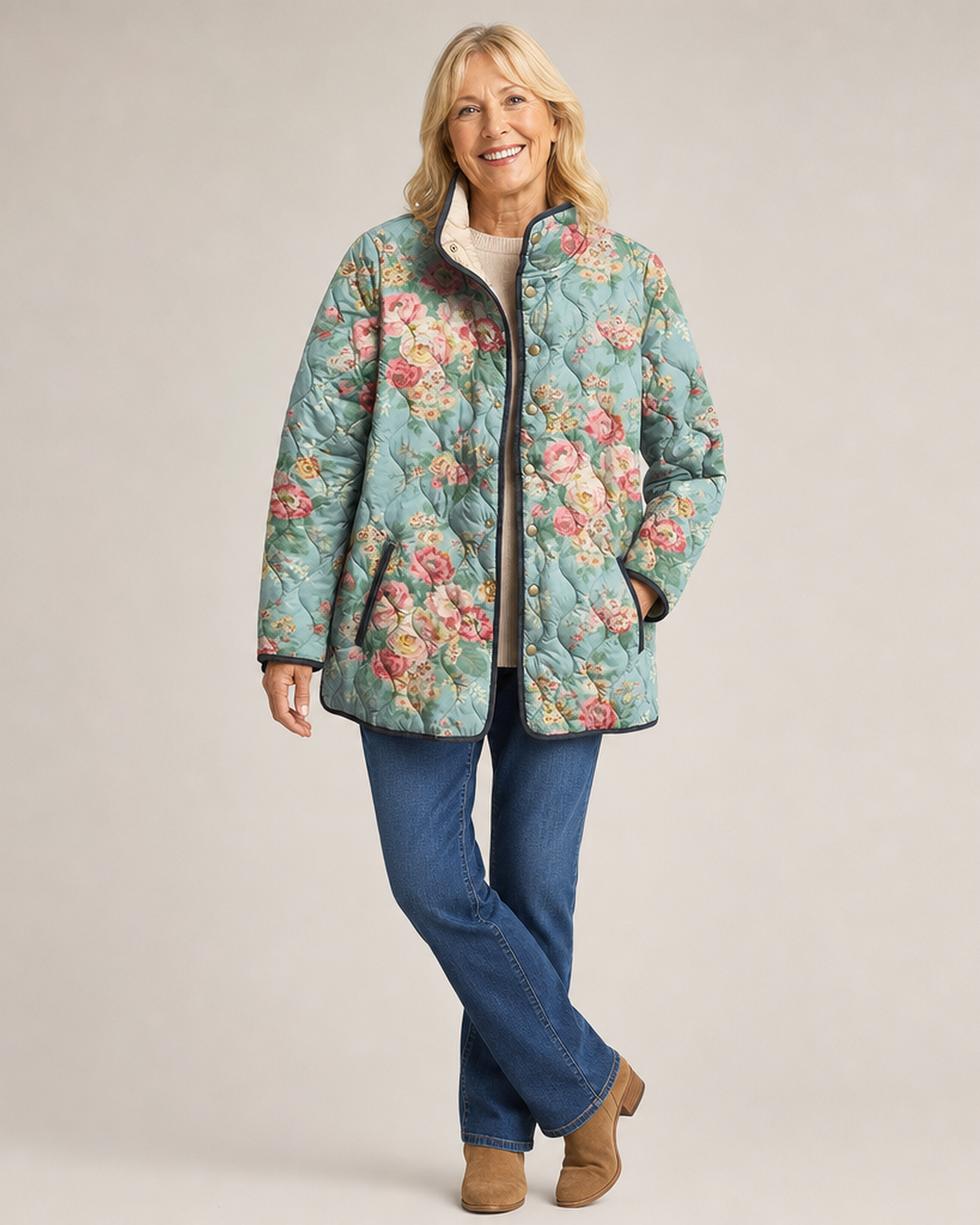 Elara | Quilted Floral Print Jacket