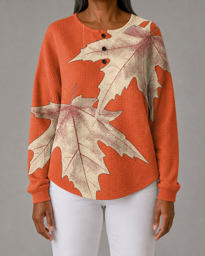 Eleanor | Autumn Leaf Button-Neck Sweatshirt