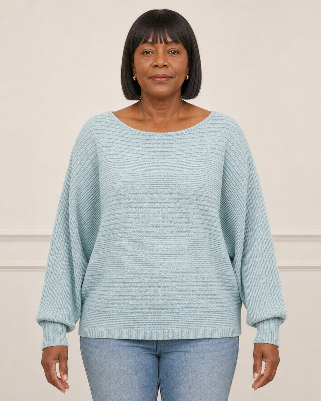 Elena | Ribbed Batwing Sleeve Sweater - Light Blue