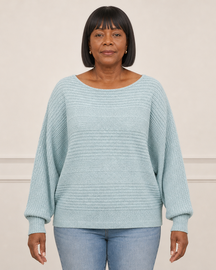 Elena | Ribbed Batwing Sleeve Sweater - Light Blue
