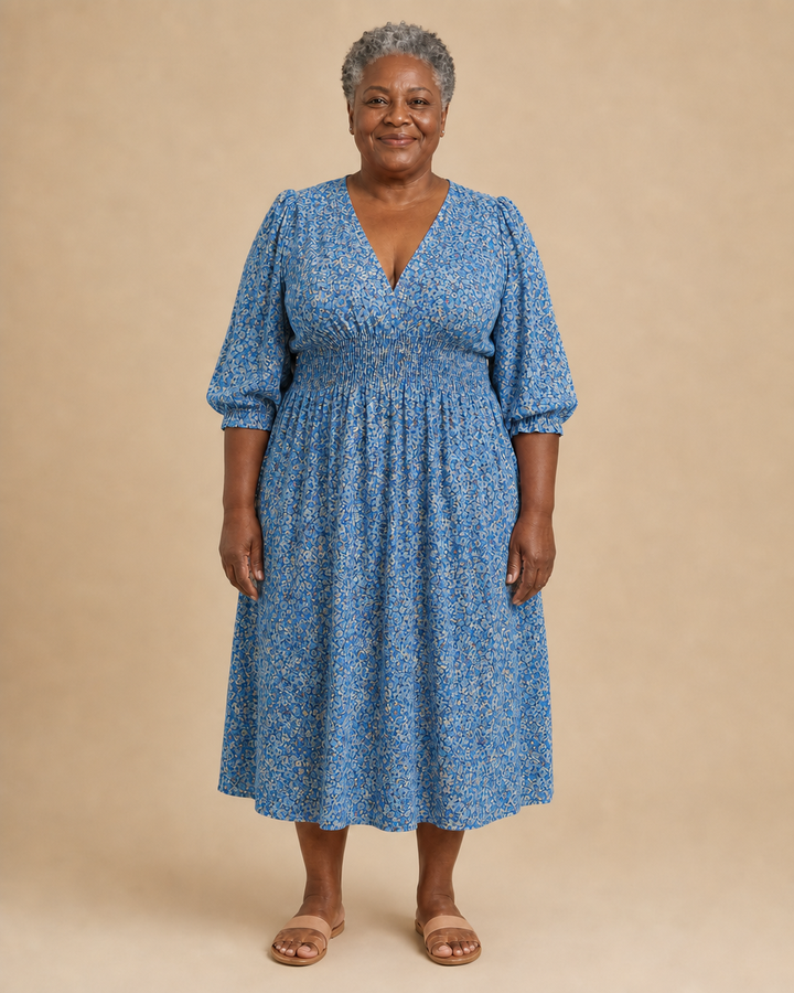 Umbrielle | Floral Puff-Sleeve A-Line Dress