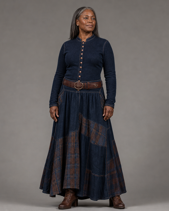 Élise | Robe Maxi en Suédine avec Ceinture