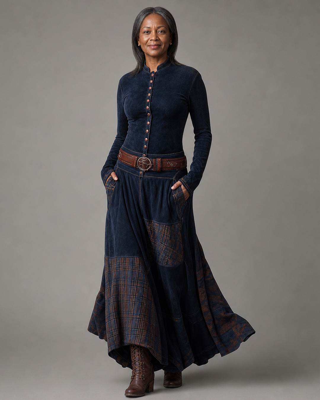 Élise | Robe Maxi en Suédine avec Ceinture
