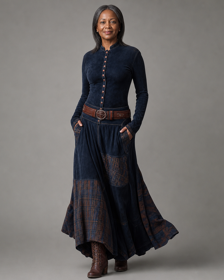 Élise | Robe Maxi en Suédine avec Ceinture
