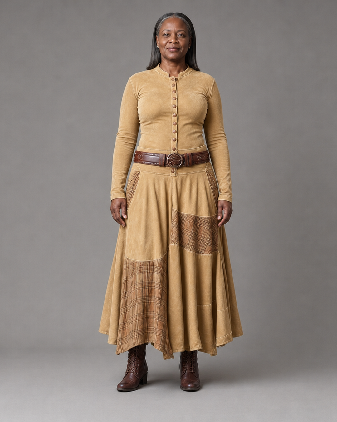 Élise | Robe Maxi en Suédine avec Ceinture