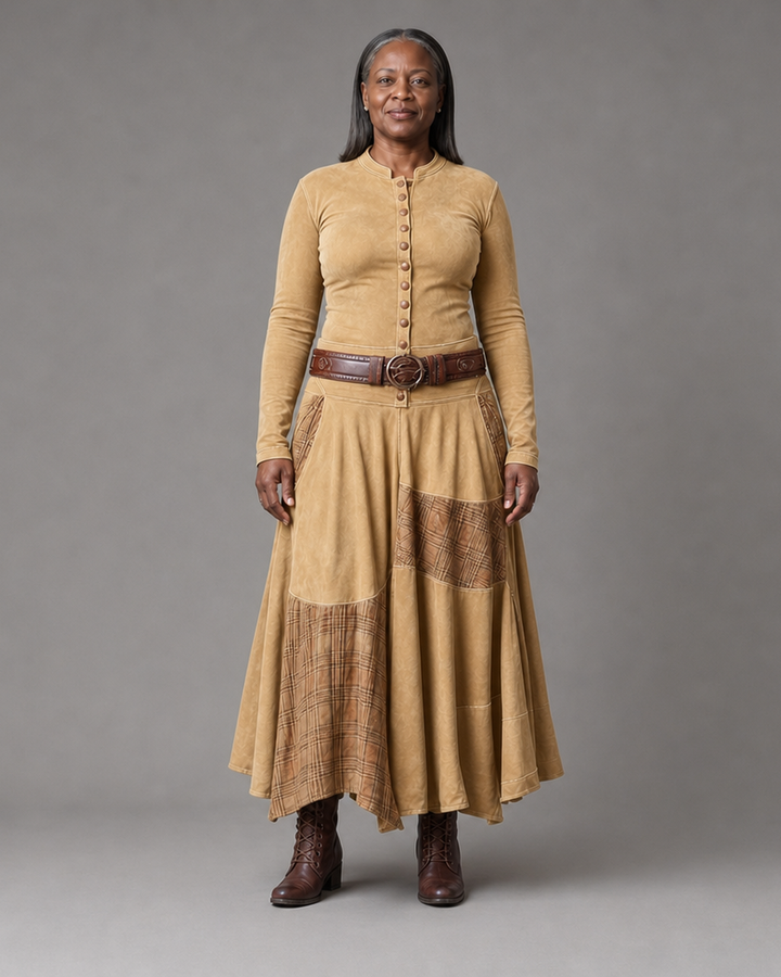 Élise | Robe Maxi en Suédine avec Ceinture