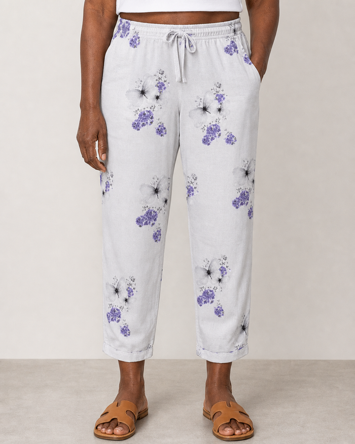 Elle | Flattering Breathable Drawstring Pants — Floral print