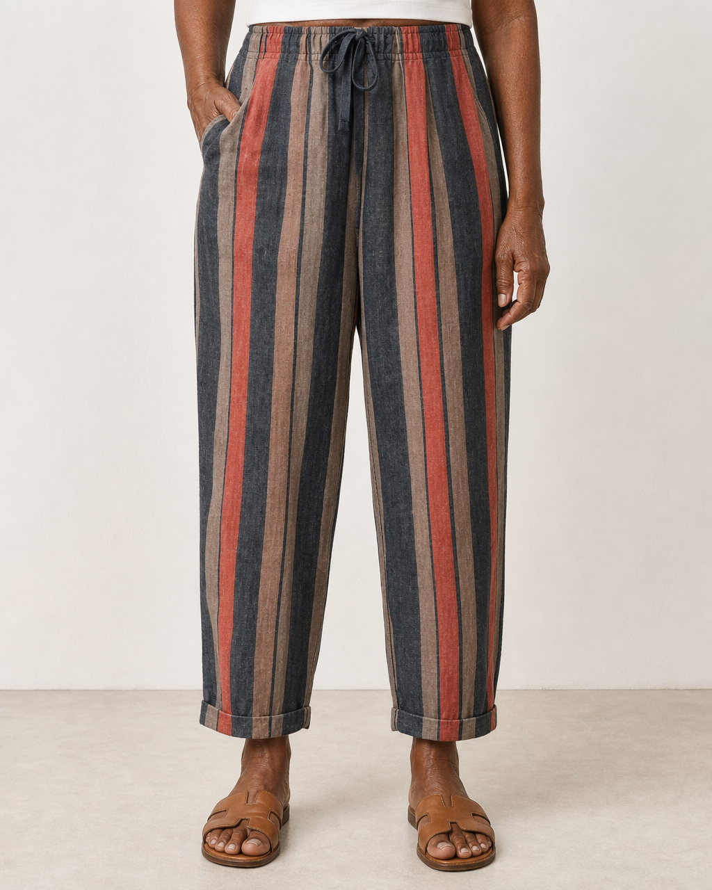 Elle | Flattering Breathable Drawstring Pants — Stripes