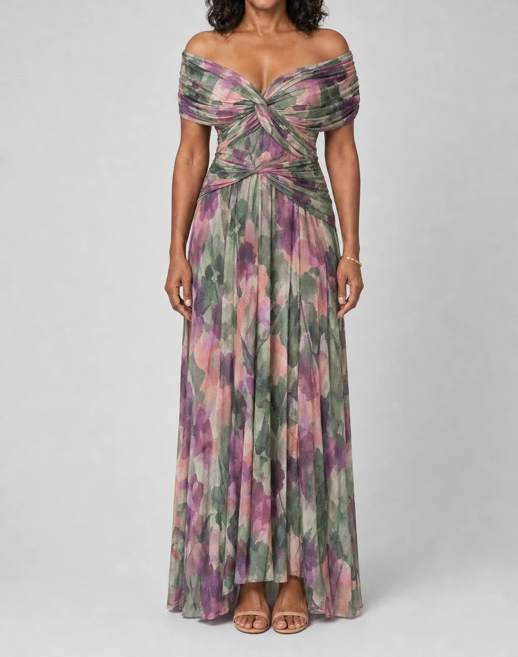 Eloisa Tummy Flattering Off-Shoulder Floral Maxi Dress