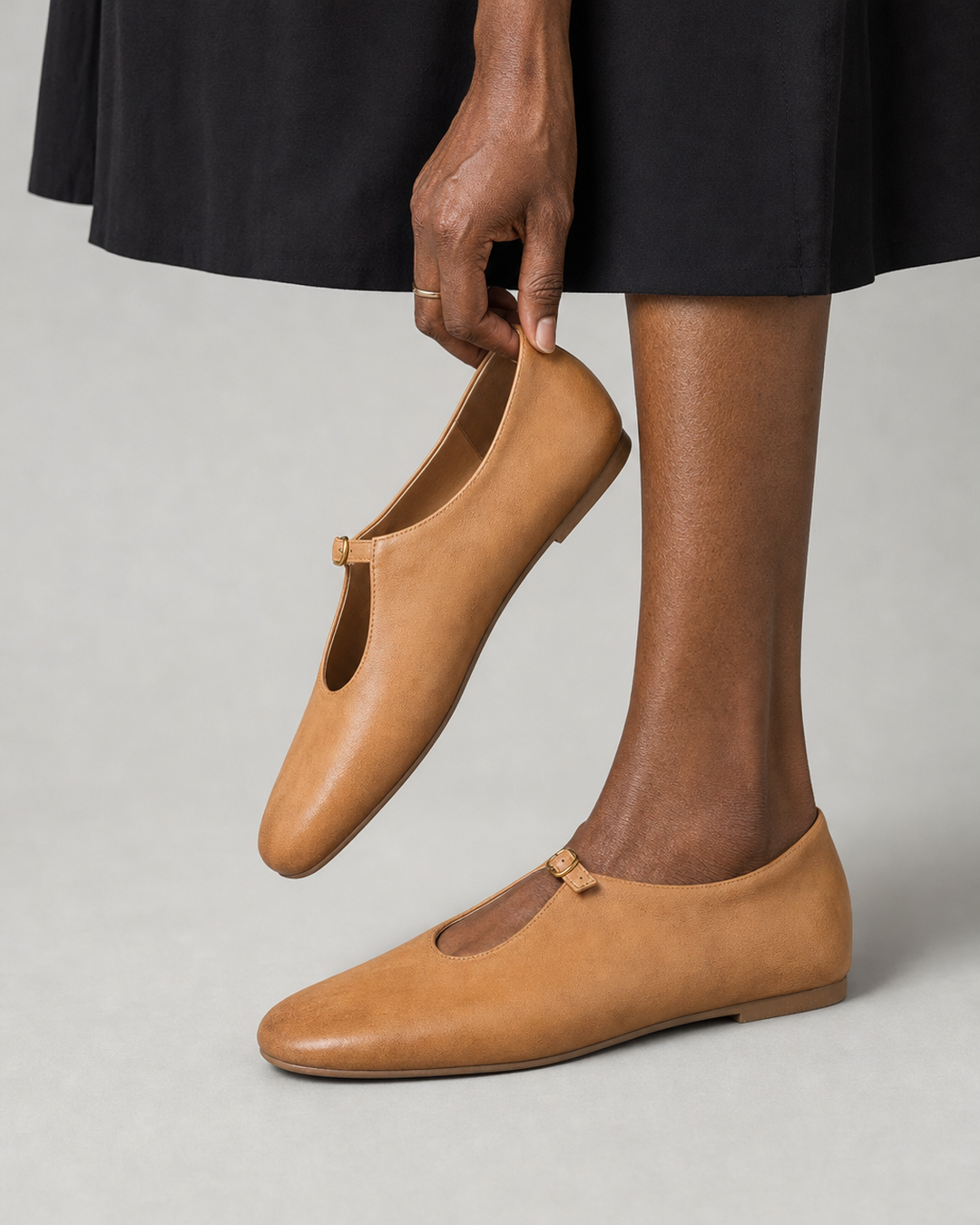 Jocelyn | High-Vamp Mary Jane Flats - Apricot