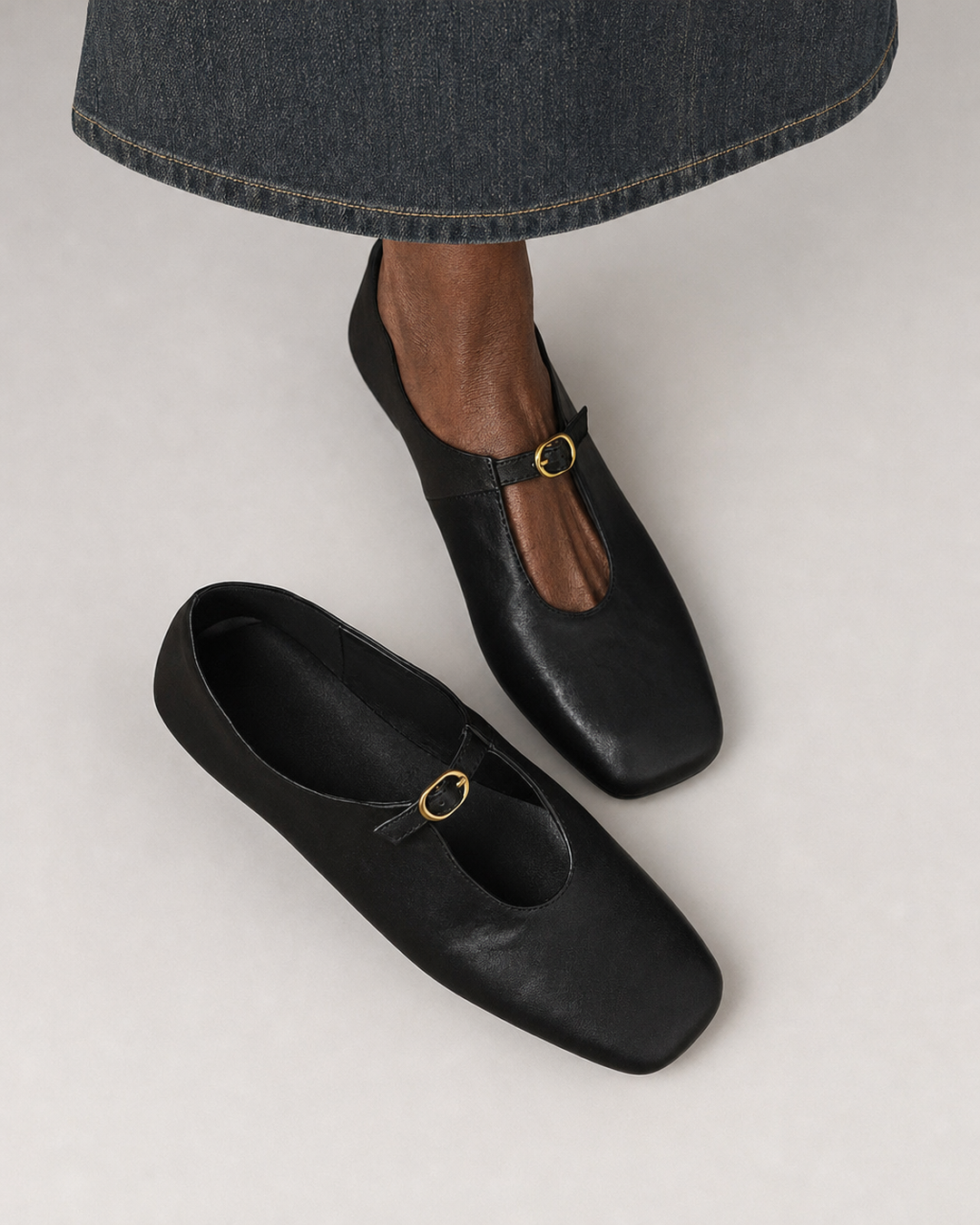Jocelyn | High-Vamp Mary Jane Flats - Black