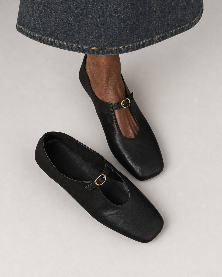 Jocelyn | High-Vamp Mary Jane Flats - Black