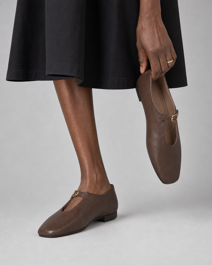 Jocelyn | High-Vamp Mary Jane Flats - Brown