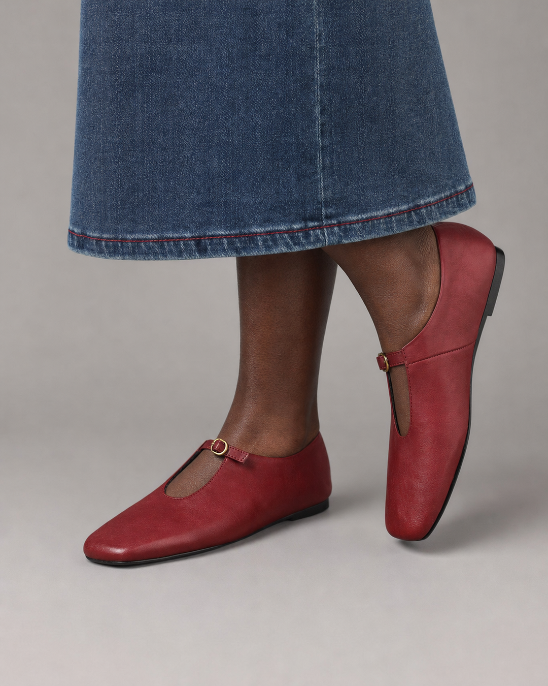 Jocelyn | High-Vamp Mary Jane Flats - Claret