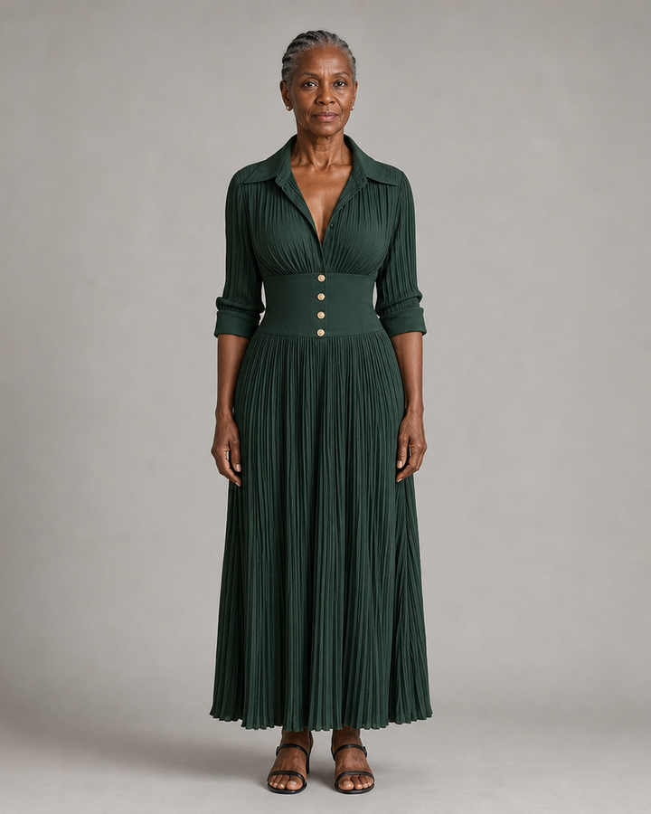 Dorinda | Pleated Long Dress With Waist