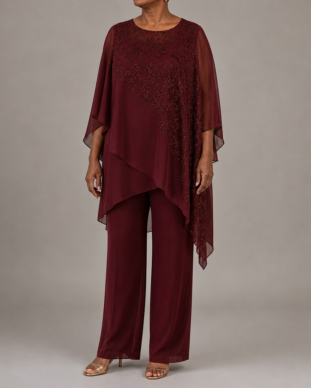 Embroidered | Chiffon Overlay Mother of the Bride Pant Suit