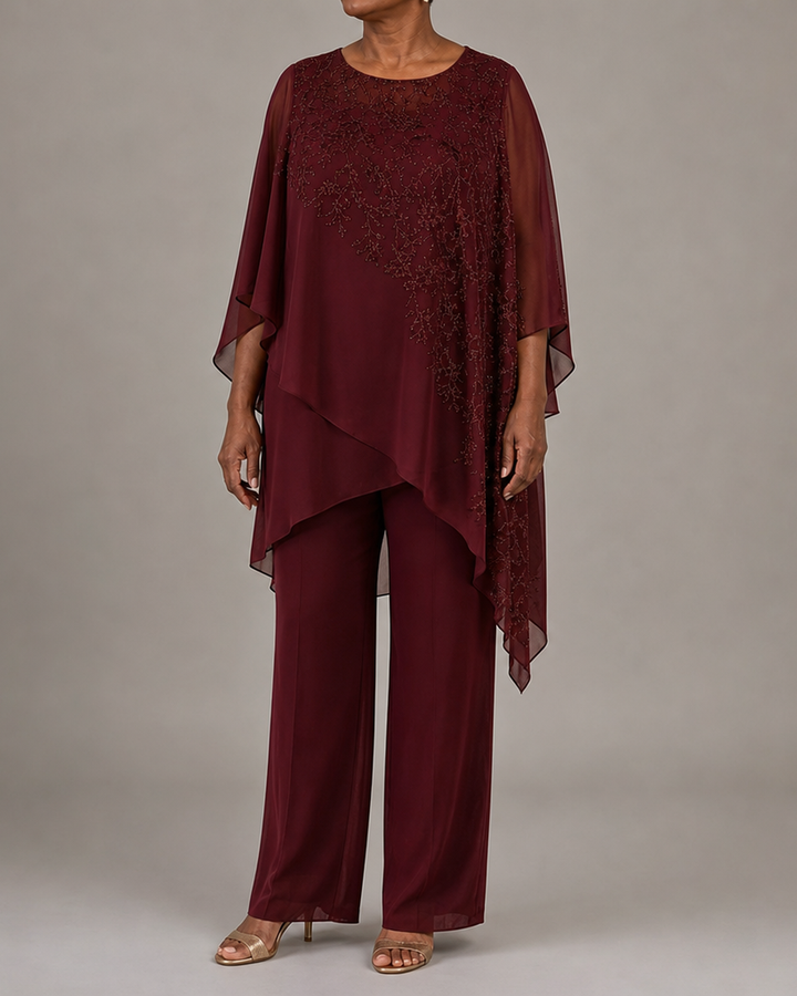 Embroidered | Chiffon Overlay Mother of the Bride Pant Suit
