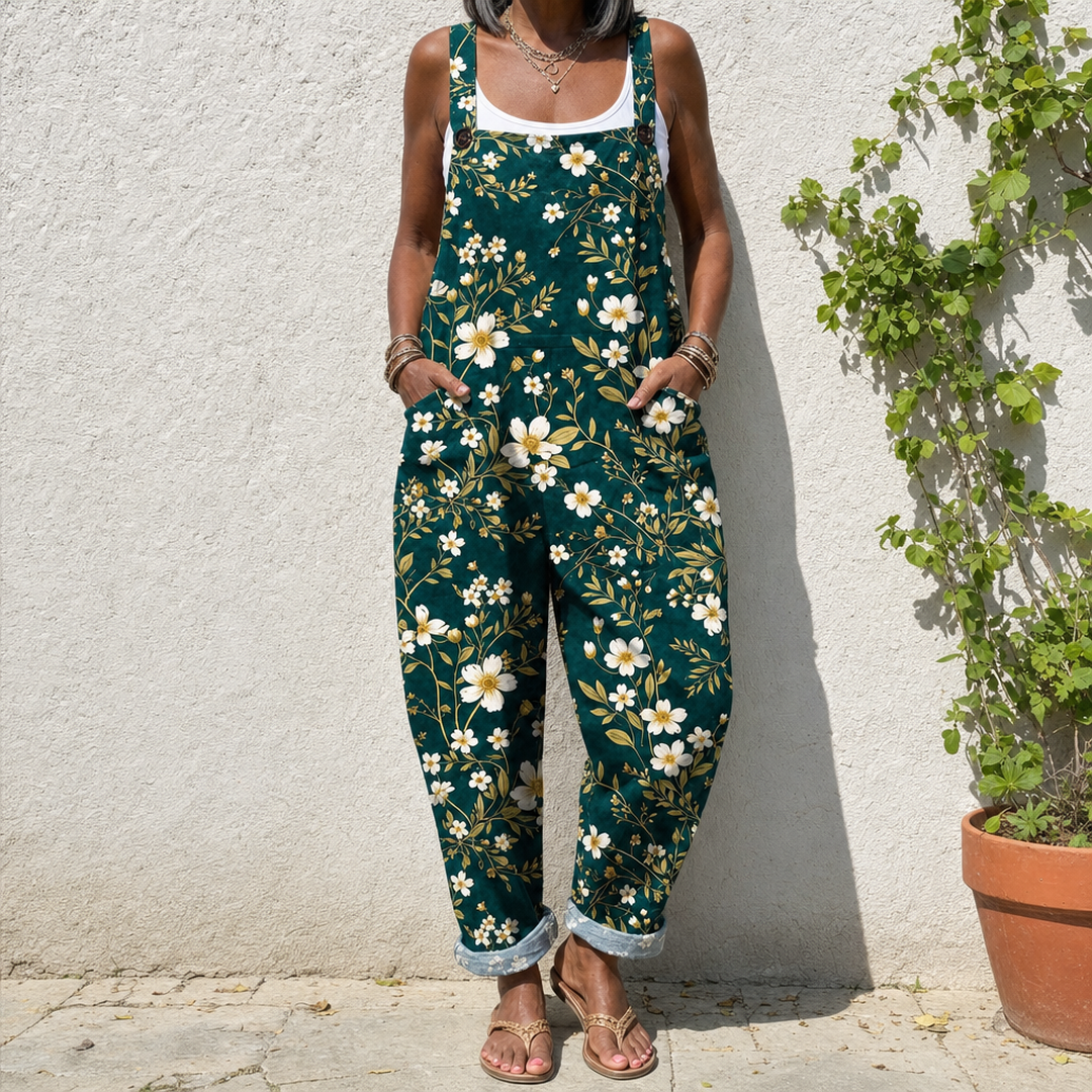 Zenobia | Emerald Floral Overalls