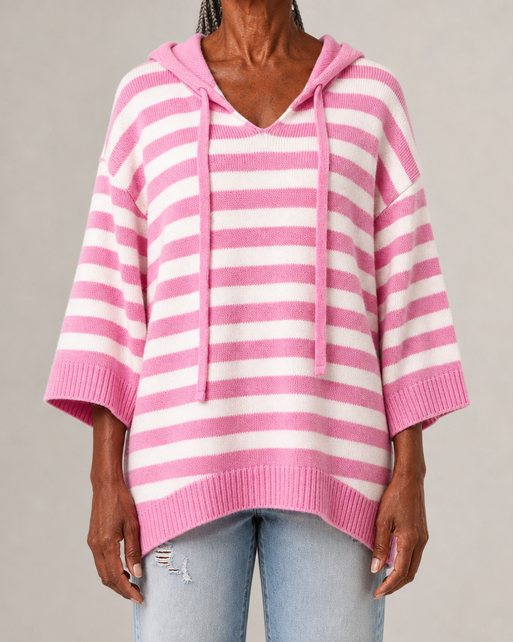 Emilie | Pink Striped Poncho Sweater