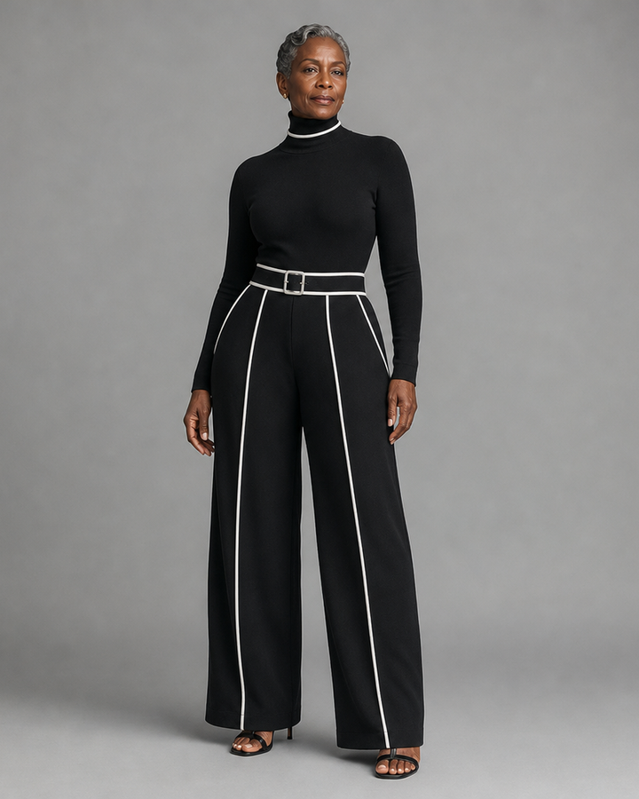 Emma | Ensemble Élégant à Col Montant et Pantalon Large